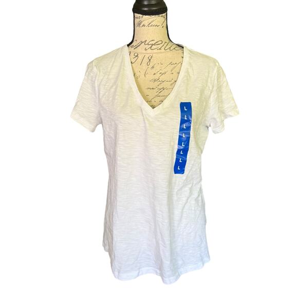 Felina White Cotton Blend V Neck Shirt Size Large - Picture 1 of 5